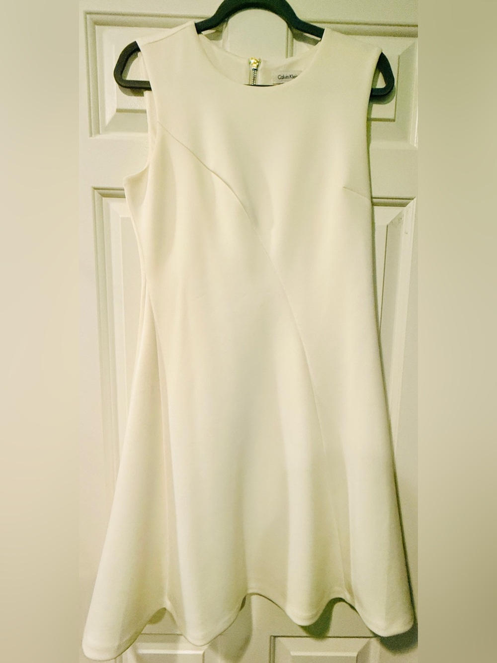 Calvin Klein Cream Sleeveless Flare Knee Length Dress